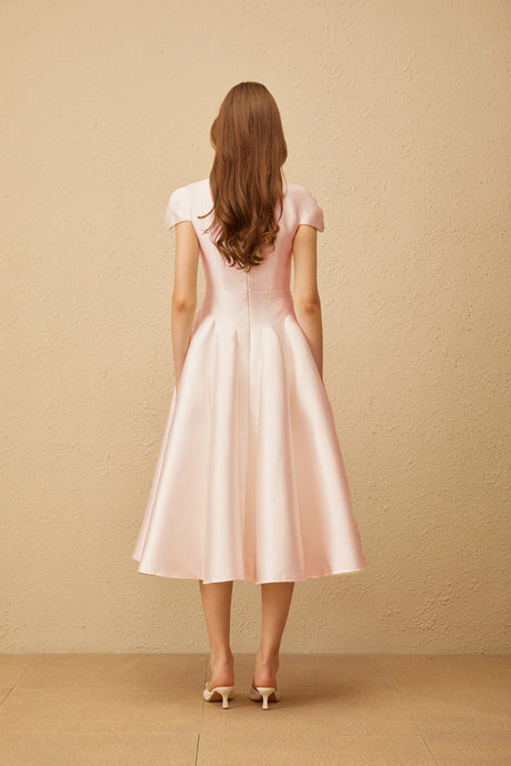 Aventin Pink Godet Design Midi Dress