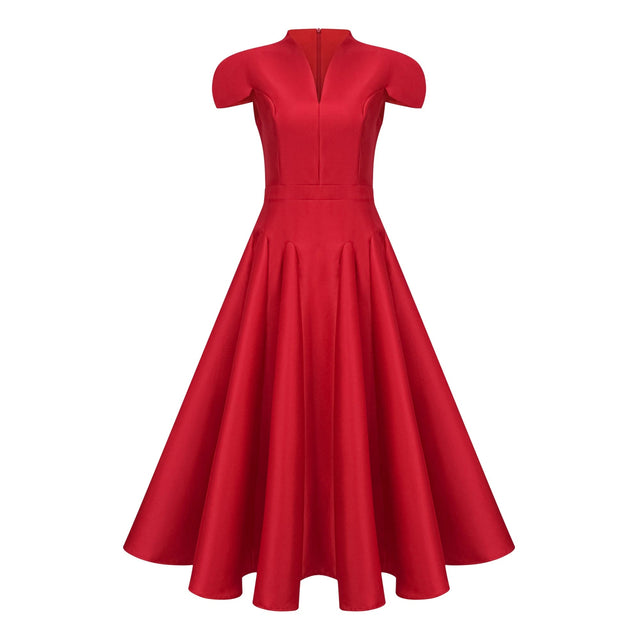 Aventin Red Godet Design Midi Dress