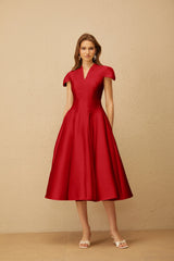 Aventin Red Godet Design Midi Dress