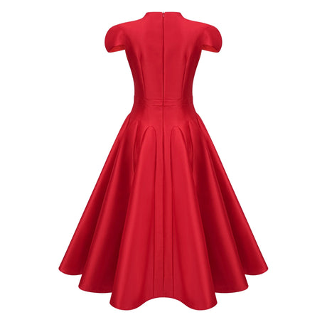 Aventin Red Godet Design Midi Dress