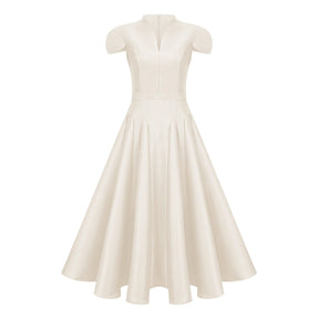 Aventin White Godet Design Midi Dress