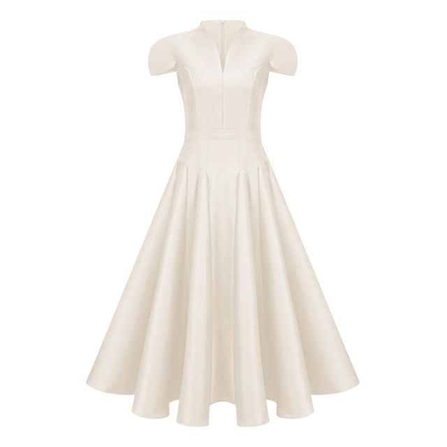 Aventin White Godet Design Midi Dress