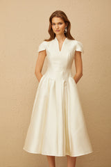 Aventin White Godet Design Midi Dress