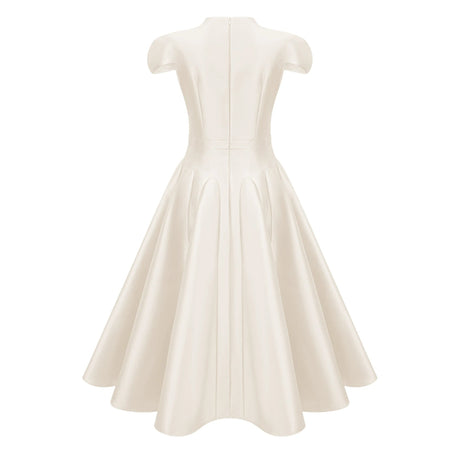 Aventin White Godet Design Midi Dress