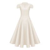 Aventin White Godet Design Midi Dress