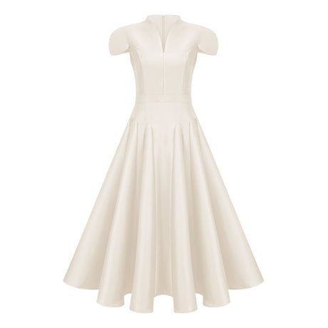 Aventin White Godet Design Midi Dress