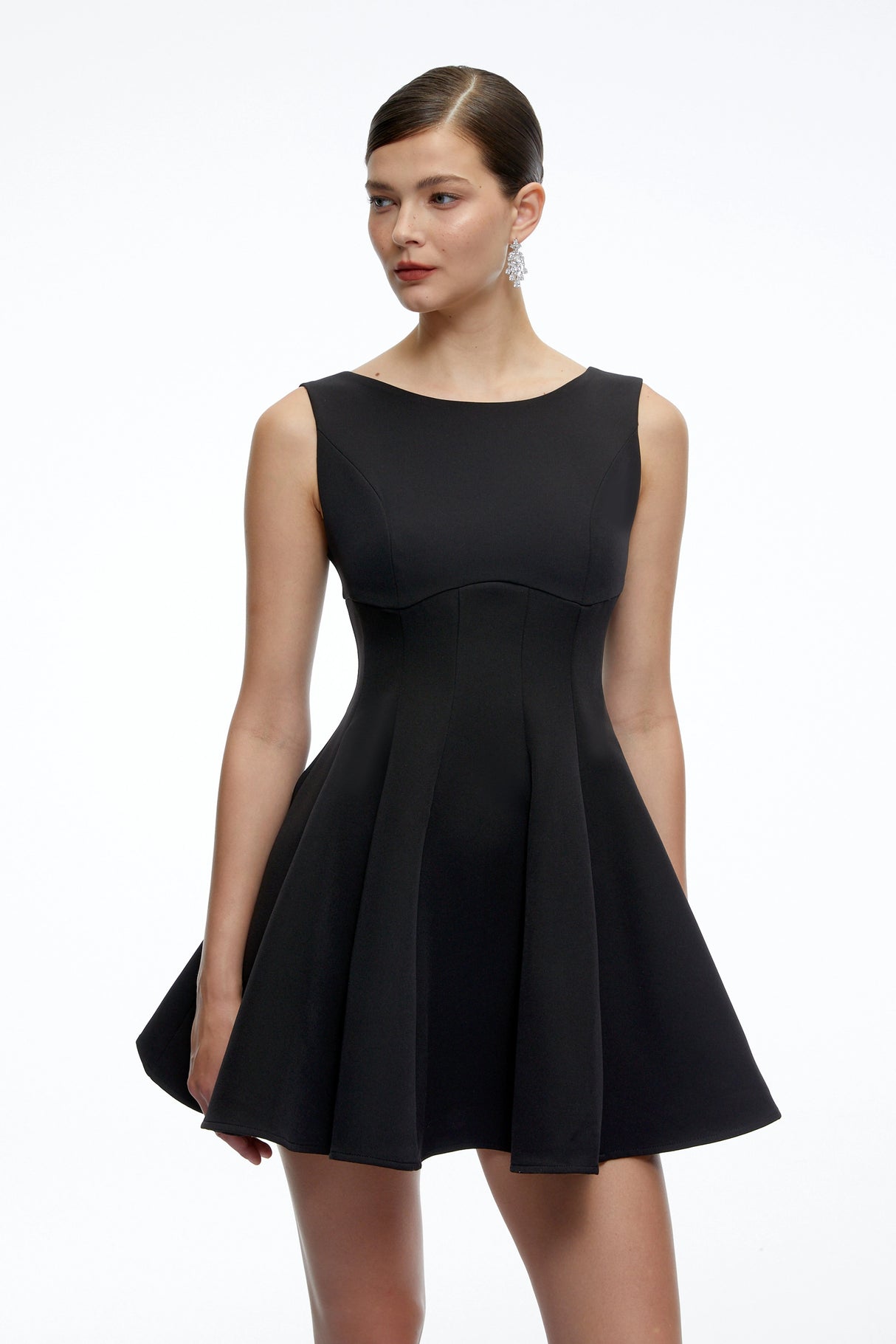 Avery Black Sleeveless Flared Mini Dress