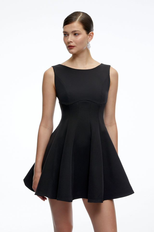 Avery Black Sleeveless Flared Mini Dress