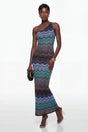 Avery Blue Knit Maxi Dress with Wave Pattern