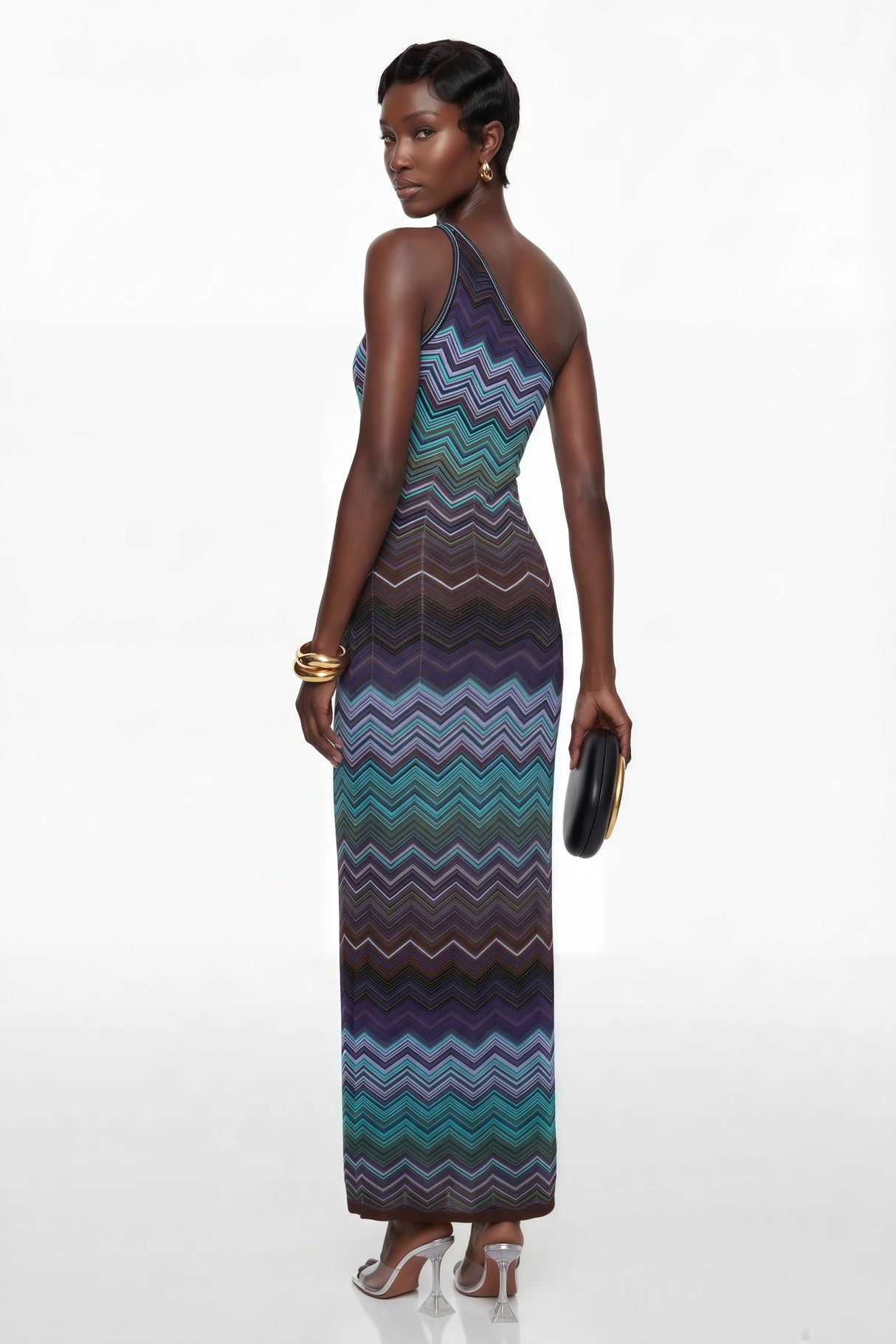 Avery Blue Knit Maxi Dress with Wave Pattern