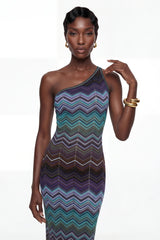 Avery Blue Knit Maxi Dress with Wave Pattern