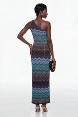Avery Blue Knit Maxi Dress with Wave Pattern