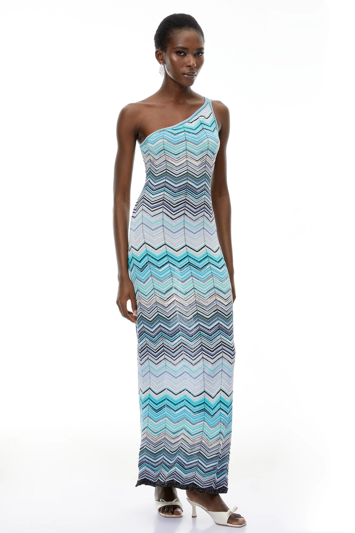 Avery Light Blue Knit Maxi Dress with Wave Pattern