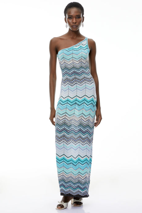 Avery Light Blue Knit Maxi Dress with Wave Pattern