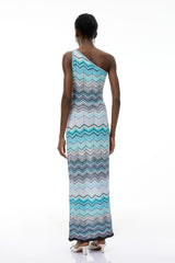 Avery Light Blue Knit Maxi Dress with Wave Pattern