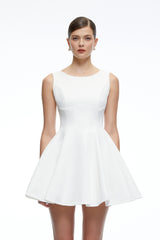 Avery White Sleeveless Flared Mini Dress