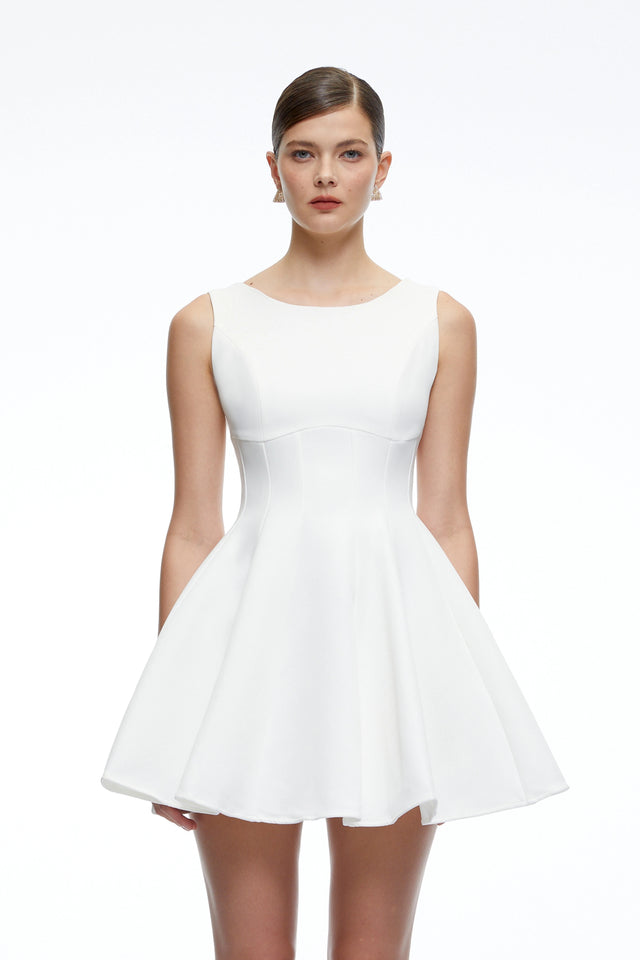 Avery White Sleeveless Flared Mini Dress