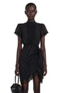 Avis Black Ruched Mini Dress with Lace Trim