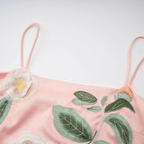 Avril Pink Floral Embroidered Satin Mini Dress