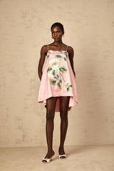 Avril Pink Floral Embroidered Satin Mini Dress