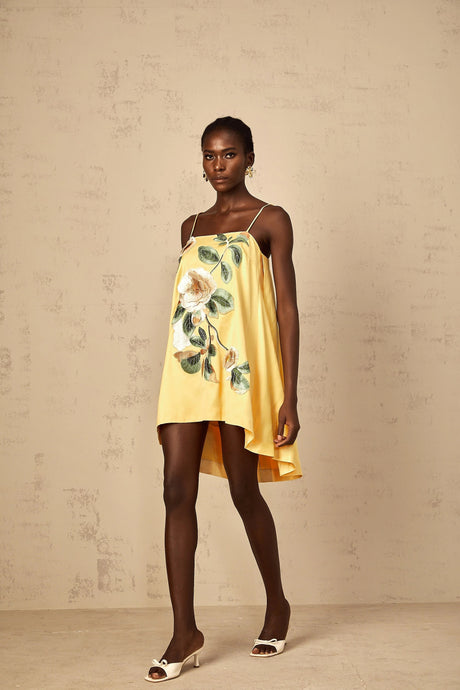 Avril Yellow Floral Embroidered Mini Dress