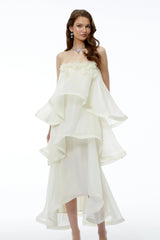 Aysun White Tiered Maxi Dress with 3D Florals