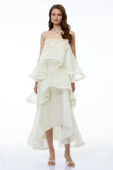 Aysun White Tiered Maxi Dress with 3D Florals