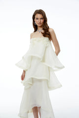 Aysun White Tiered Maxi Dress with 3D Florals