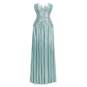 Azar Cobalt Blue Ruched Glossy Maxi Dress