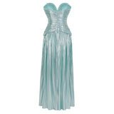 Azar Cobalt Blue Ruched Glossy Maxi Dress