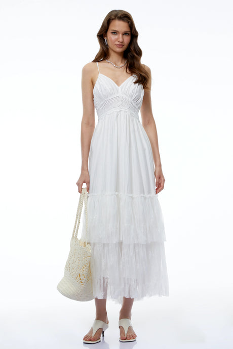 Badb White Backless Ruched Maxi Dress