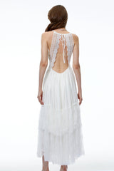 Badb White Backless Ruched Maxi Dress