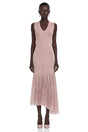 Barbara Pink Pleated Midi Dress with Asymmetrical Hem
