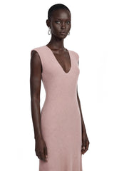 Barbara Pink Pleated Midi Dress with Asymmetrical Hem