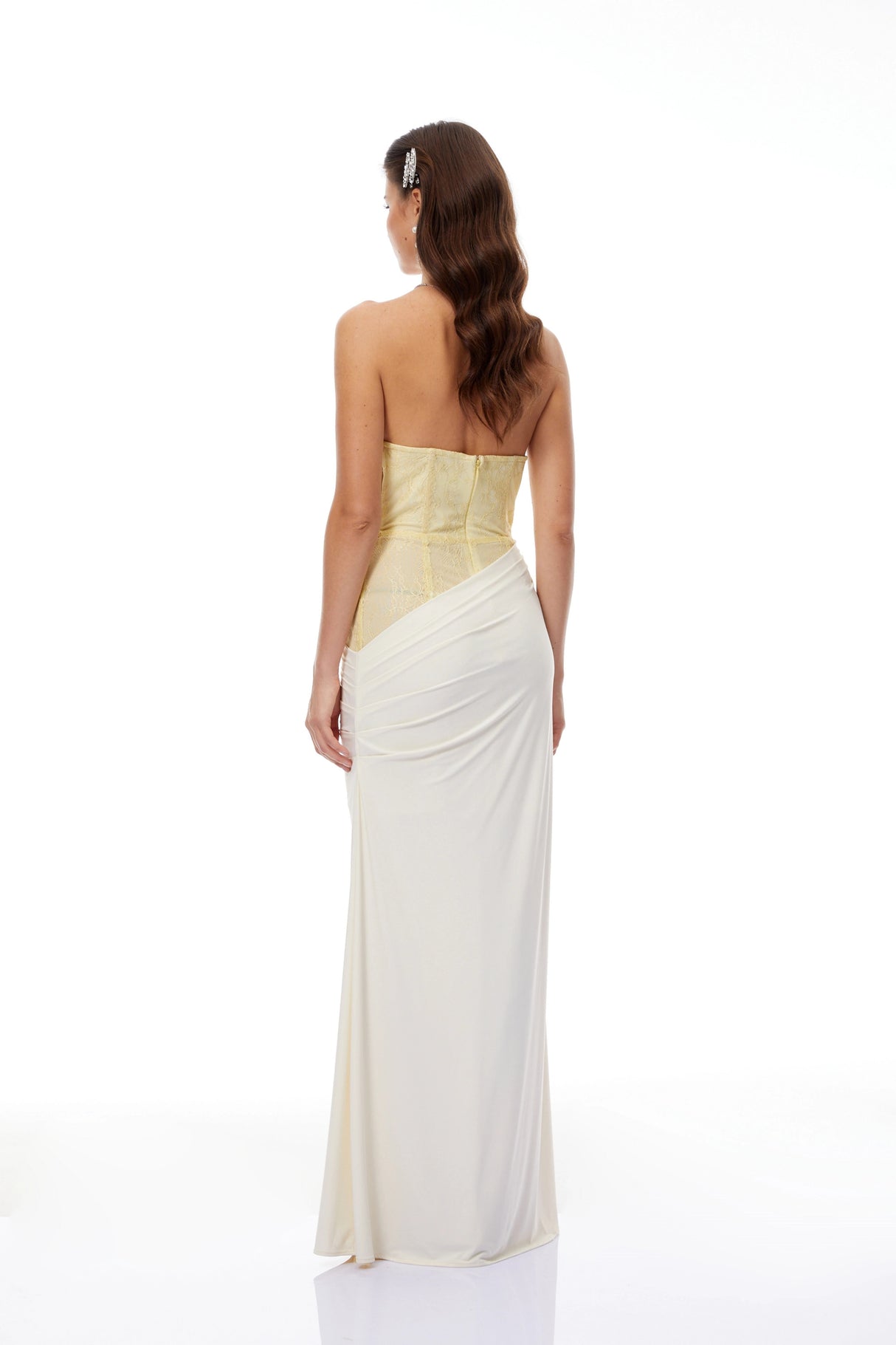 Beata Yellow Lace Corset Bodice Maxi Dress