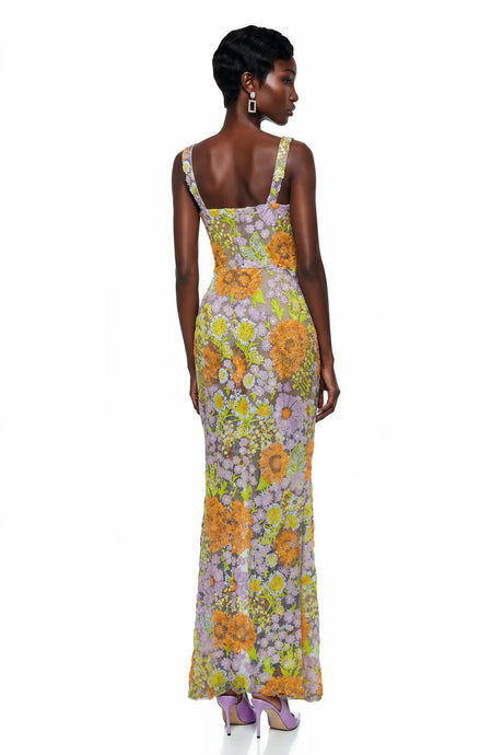 Beatrice Purple Floral Print Maxi Dress with Spaghetti Straps