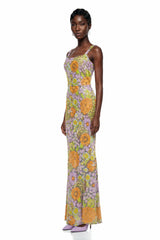Beatrice Purple Floral Print Maxi Dress with Spaghetti Straps