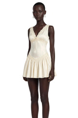 Belinda Ivory VNeck Mini Dress with Lace Trim