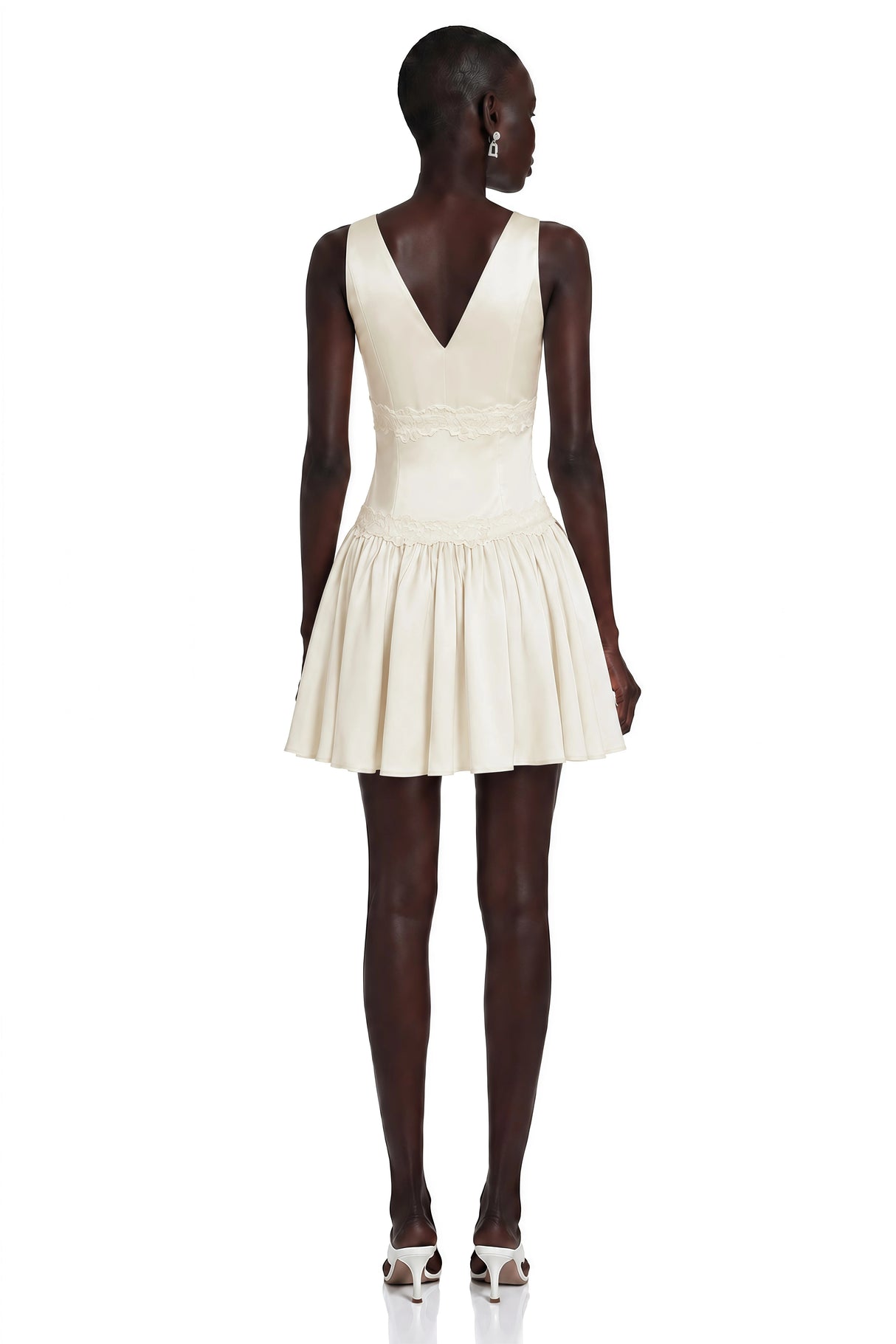 Belinda Ivory VNeck Mini Dress with Lace Trim