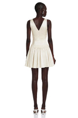 Belinda Ivory VNeck Mini Dress with Lace Trim