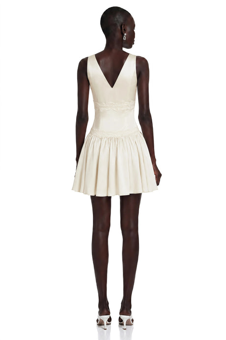 Belinda Ivory VNeck Mini Dress with Lace Trim