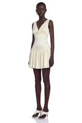 Belinda Ivory VNeck Mini Dress with Lace Trim