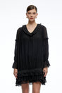 Belladonna Black VNeck Tiered Mini Dress with Puff Sleeves