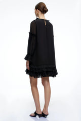 Belladonna Black VNeck Tiered Mini Dress with Puff Sleeves