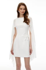 Bellatrix White Cape Mini Dress with 3D Florals