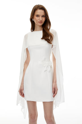 Bellatrix White Cape Mini Dress with 3D Florals