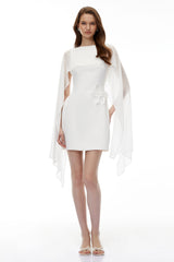 Bellatrix White Cape Mini Dress with 3D Florals