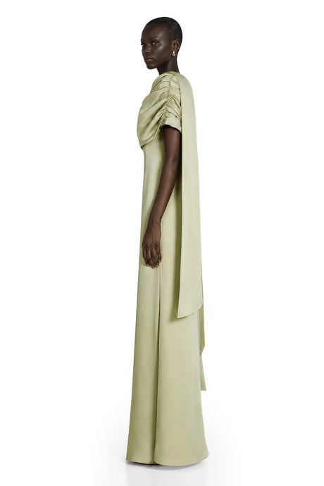 Benedetta Green One Shoulder Satin Maxi Dress
