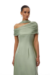 Benedetta Green One Shoulder Satin Maxi Dress