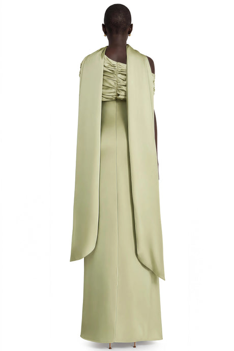 Benedetta Green One Shoulder Satin Maxi Dress